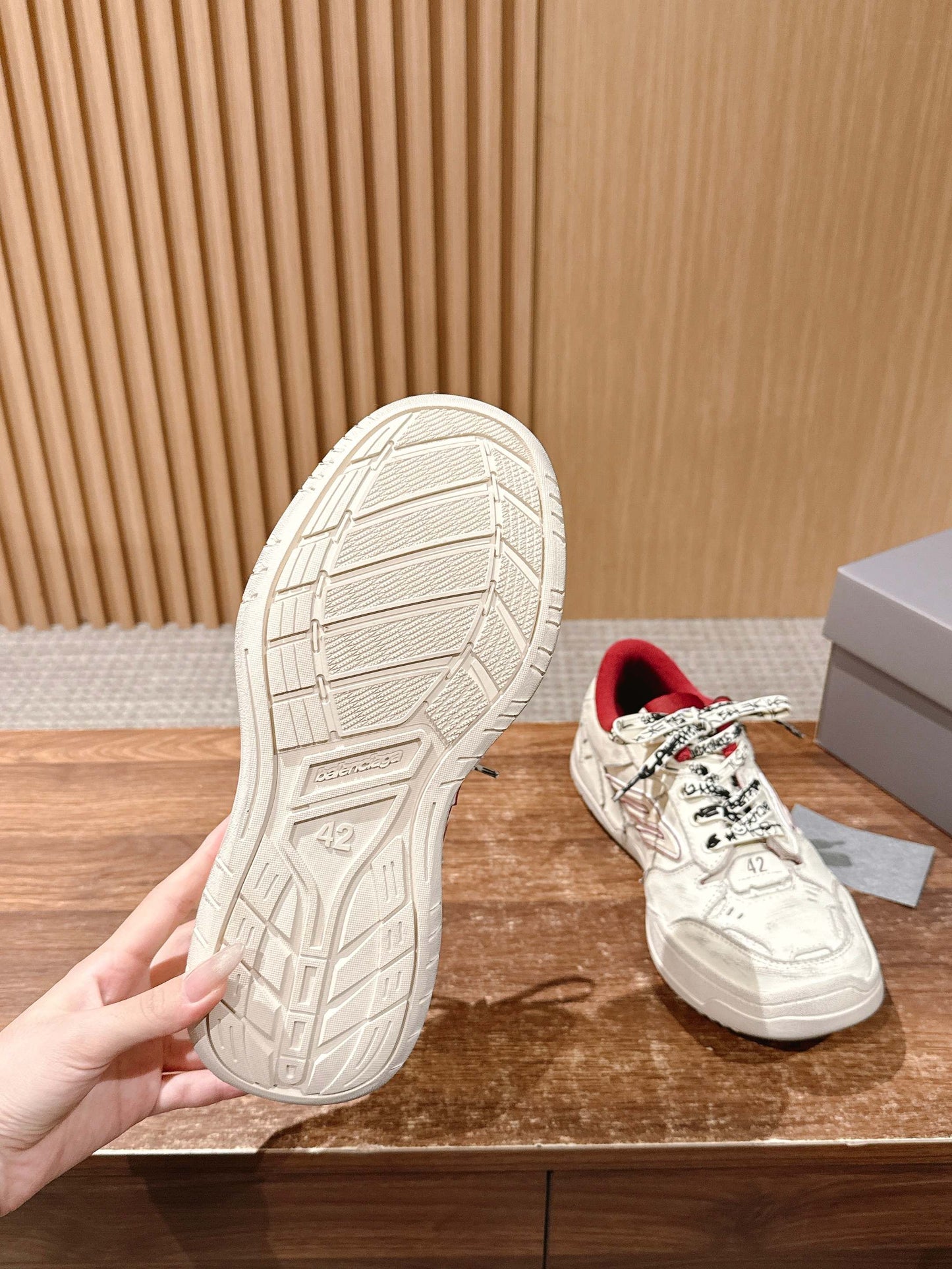 Balenciaga New Hampton Unisex Casual Sneakers, White & Red