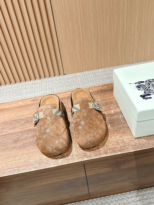 Burberry drop-in “Birkenstock” half-slides, Brown