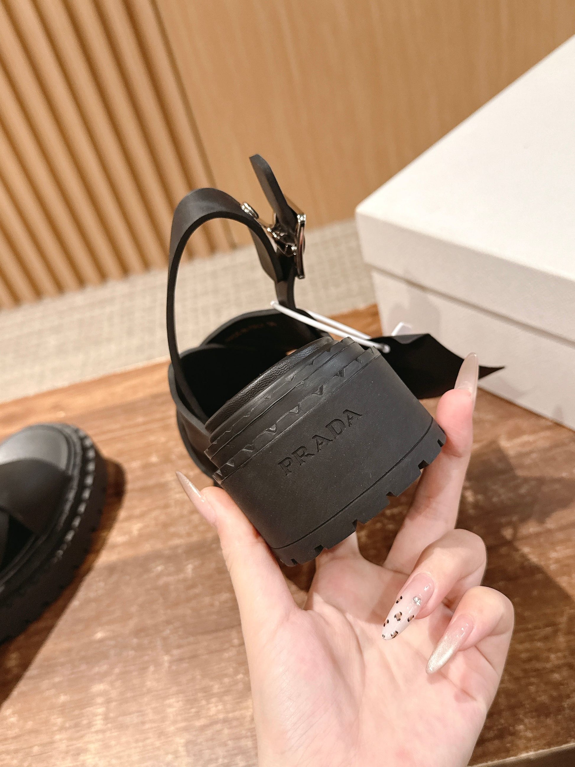 Prada New Cross-Strap Serrated-Sole Roman Thick-Platform Rubber Sandals, Black