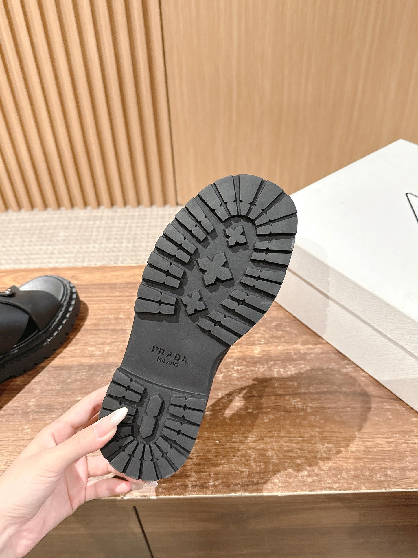 Prada New Cross-Strap Serrated-Sole Roman Thick-Platform Rubber Sandals, Black