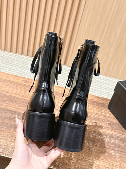 Chanel New Round-Toe Thick-Sole Martin Boots, Classic