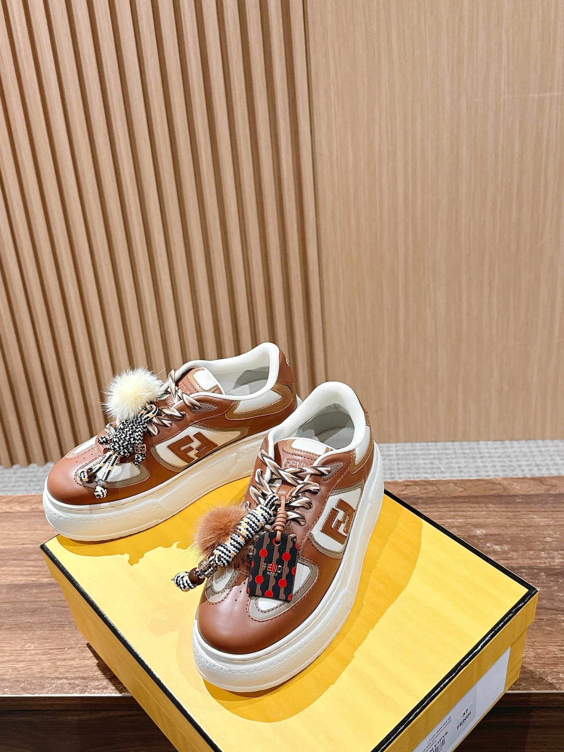 Fendi Match Platform Sneakers, Brown