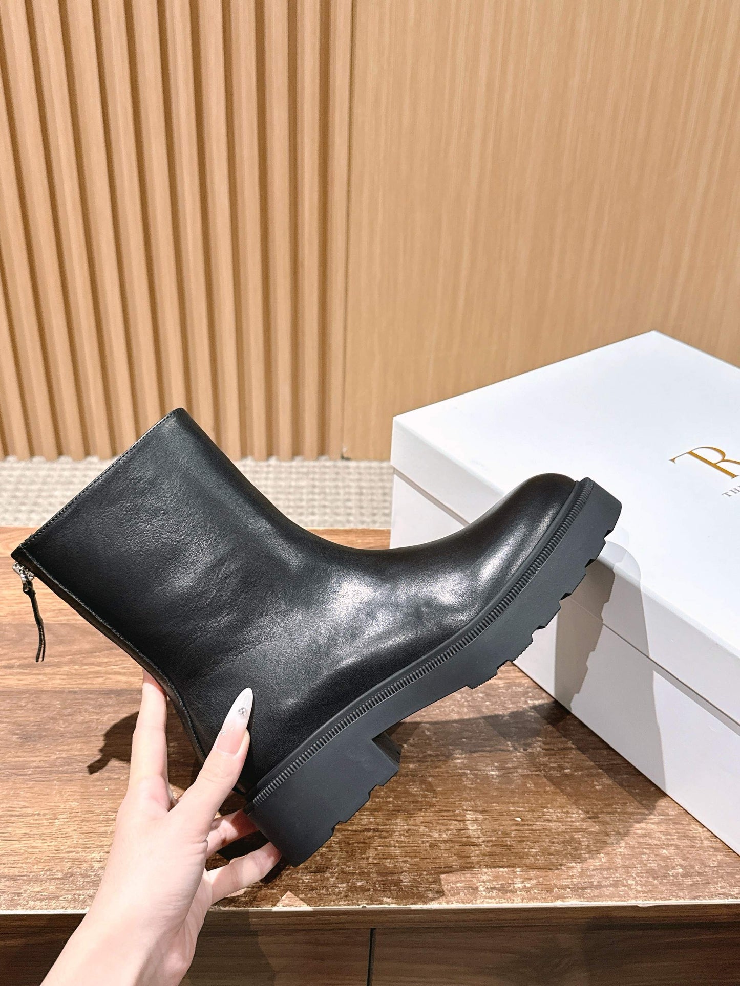 The Row New Back-Zip Ankle Boots, Black