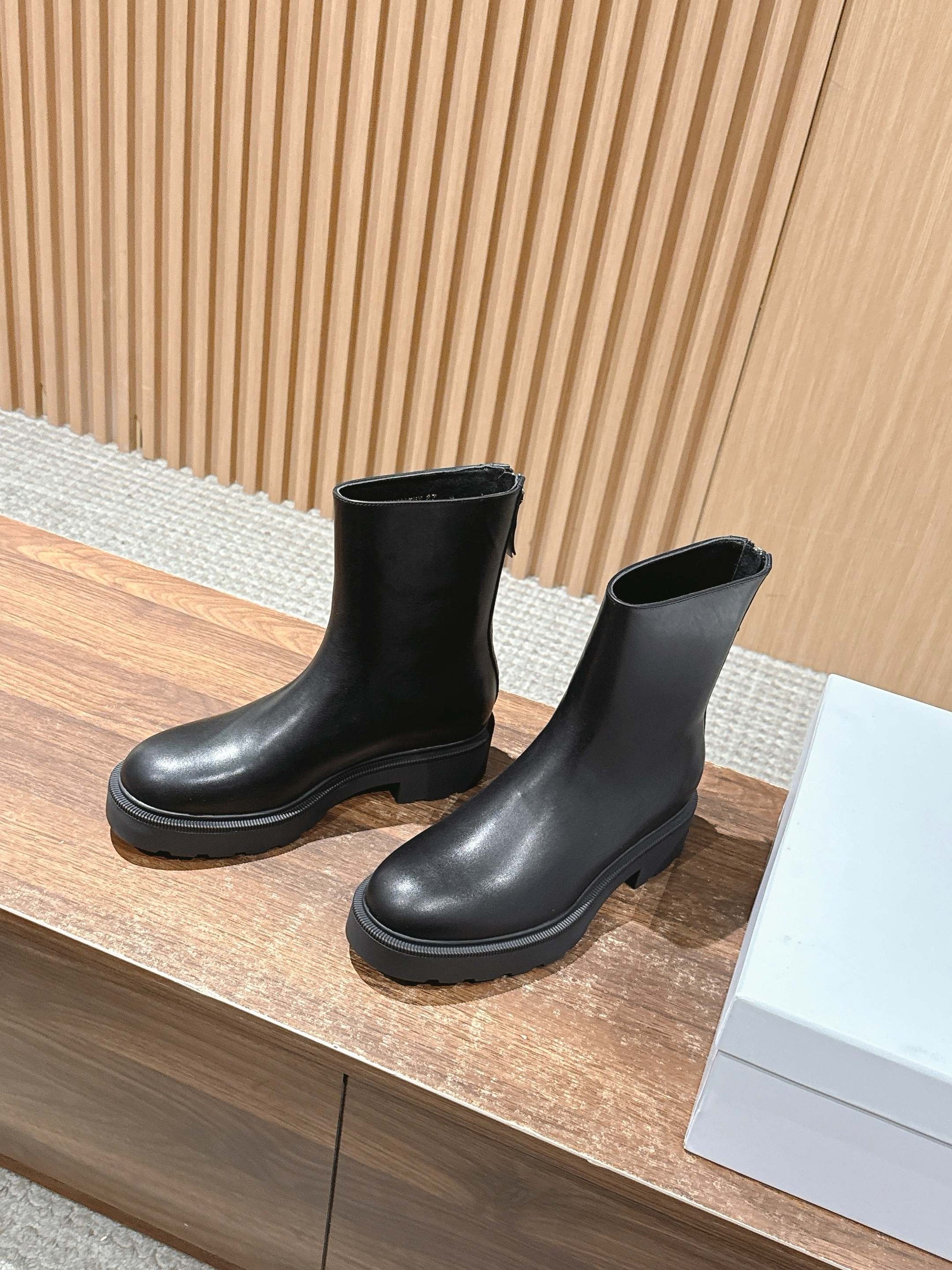 The Row New Back-Zip Ankle Boots, Black