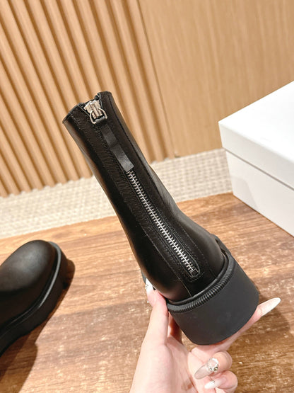 The Row New Back-Zip Ankle Boots, Black