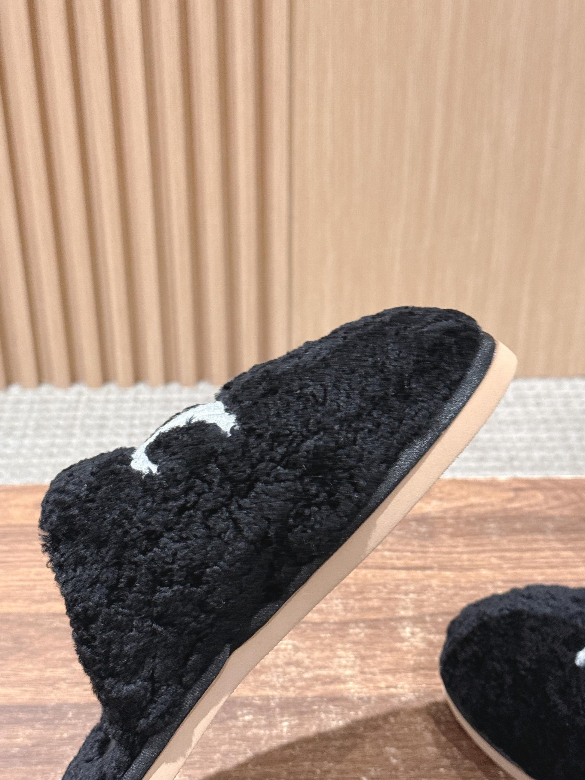 CELINE New Shearling Slip-On Birkenstock-Style Slides, Black