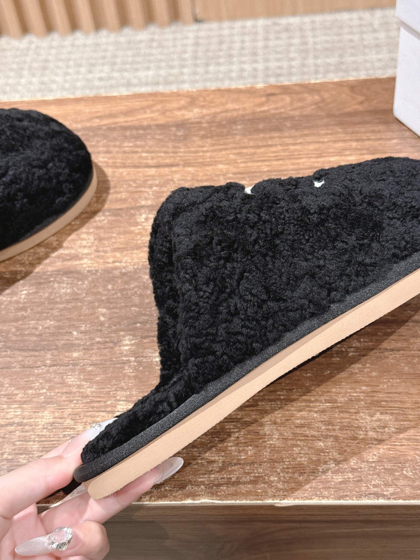 CELINE New Shearling Slip-On Birkenstock-Style Slides, Black