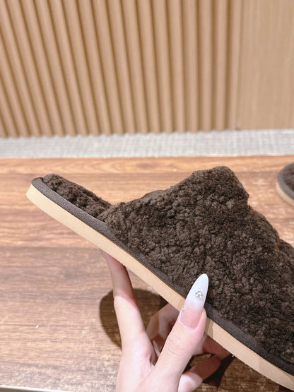 CELINE New Shearling Slip-On Birkenstock-Style Slides, Brown