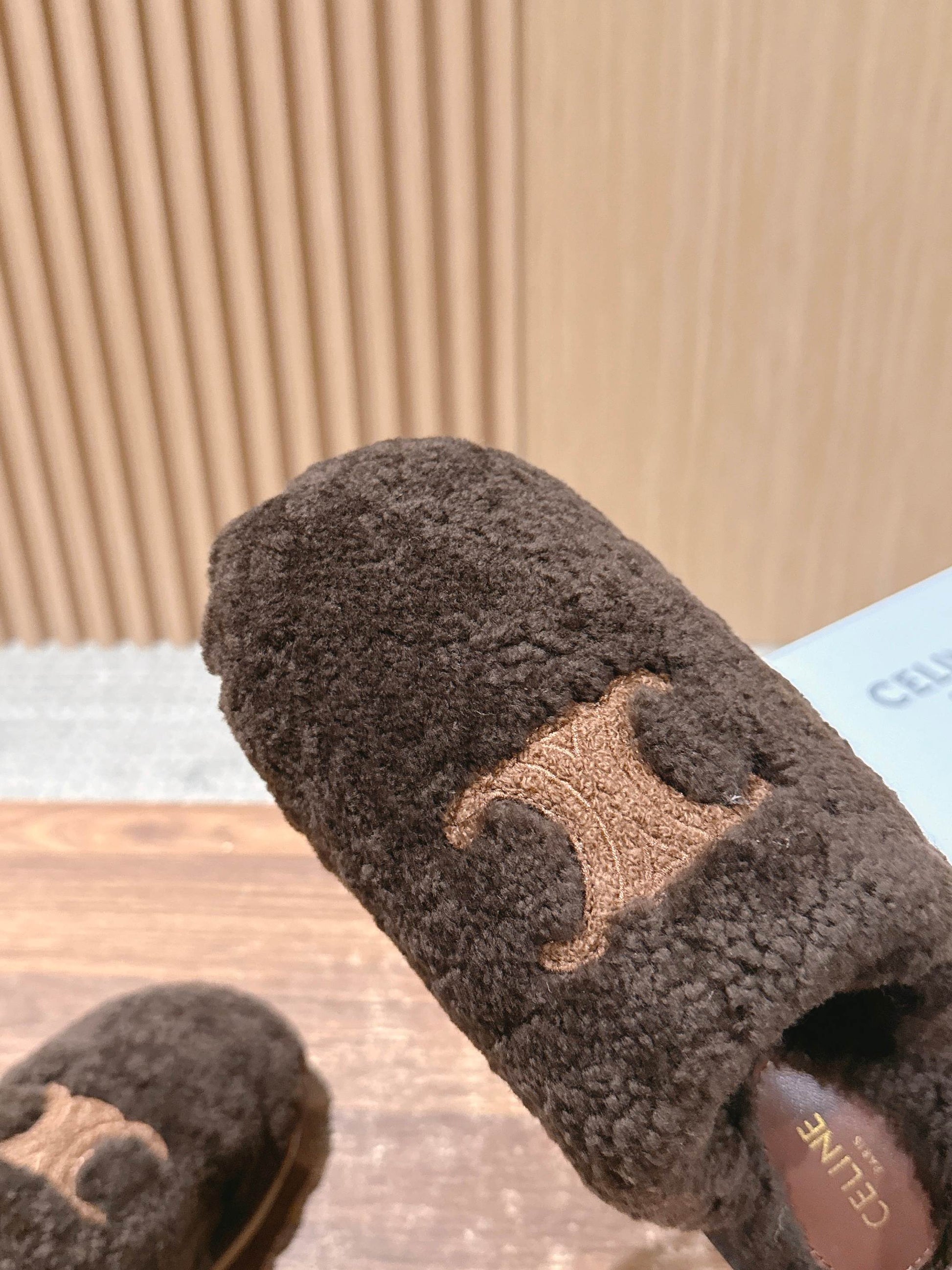 CELINE New Shearling Slip-On Birkenstock-Style Slides, Brown