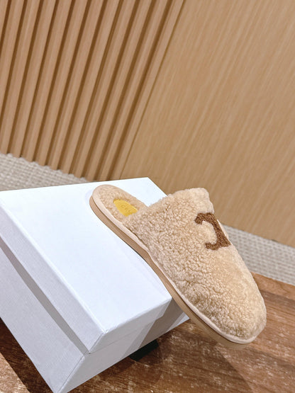 CELINE New Shearling Slip-On Birkenstock-Style Slides, Beige
