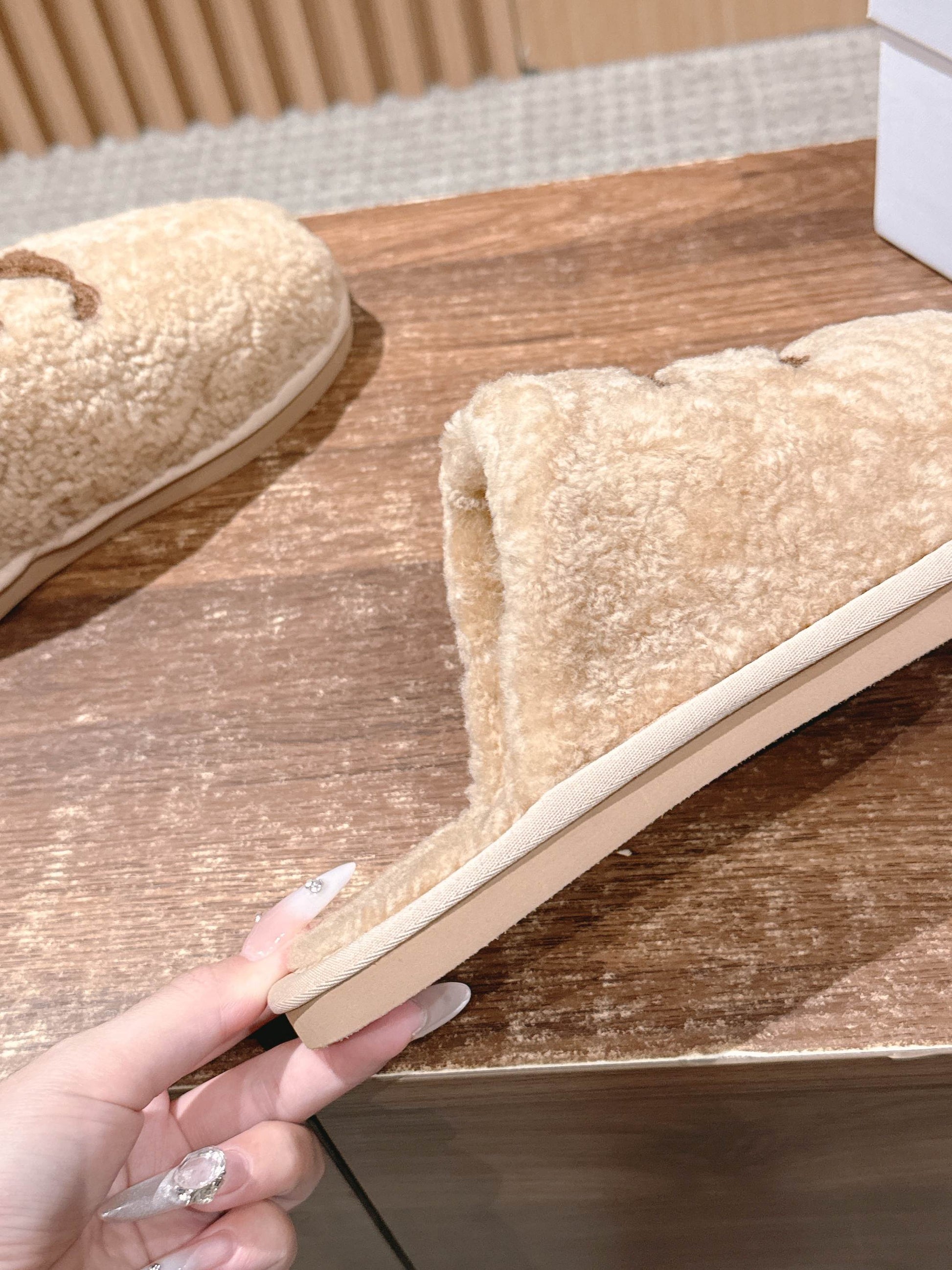 CELINE New Shearling Slip-On Birkenstock-Style Slides, Beige