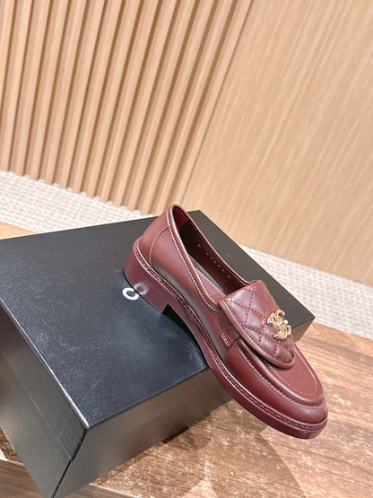 CHANEL Quilted Classic Vintage Sheepskin Loafers, Burgundy