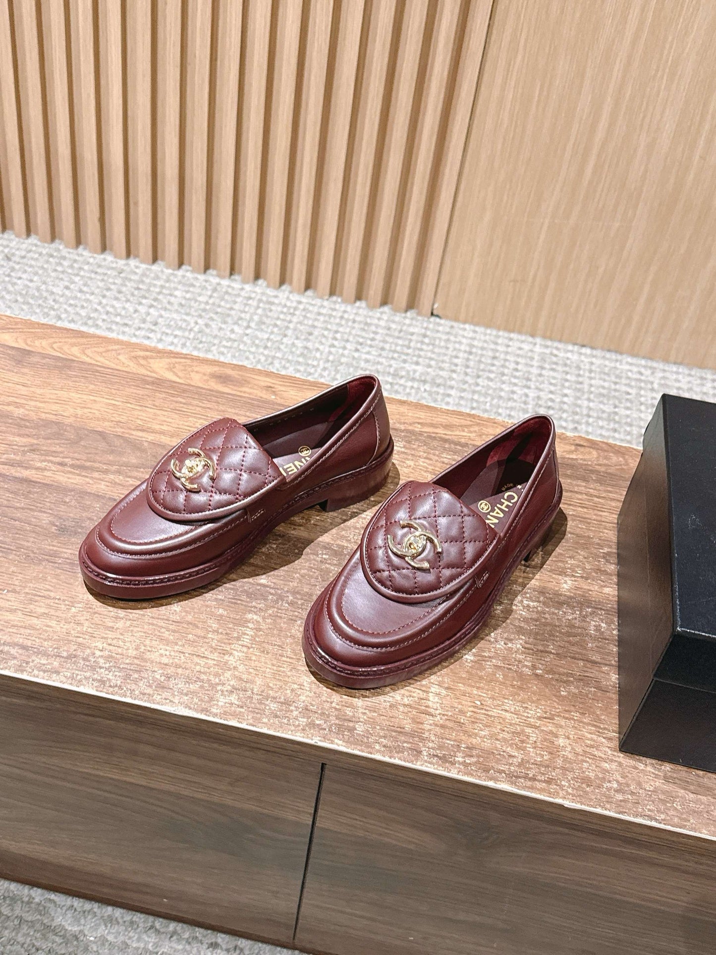CHANEL Quilted Classic Vintage Sheepskin Loafers, Burgundy