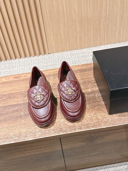 CHANEL Quilted Classic Vintage Sheepskin Loafers, Burgundy