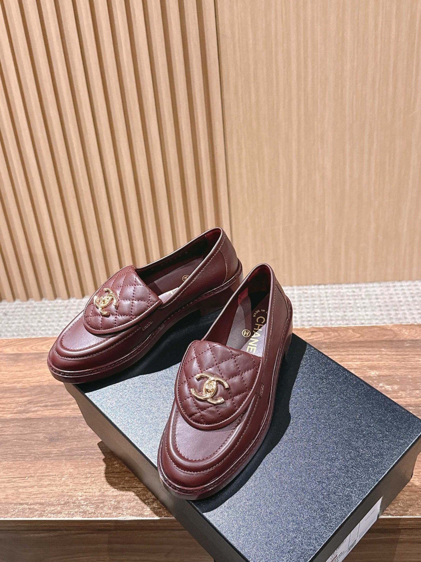 CHANEL Quilted Classic Vintage Sheepskin Loafers, Burgundy