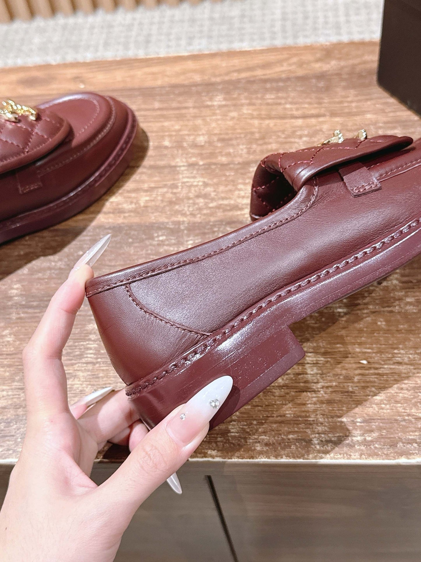 CHANEL Quilted Classic Vintage Sheepskin Loafers, Burgundy