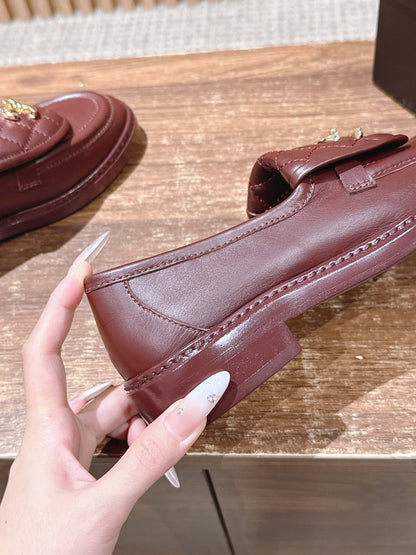 CHANEL Quilted Classic Vintage Sheepskin Loafers, Burgundy