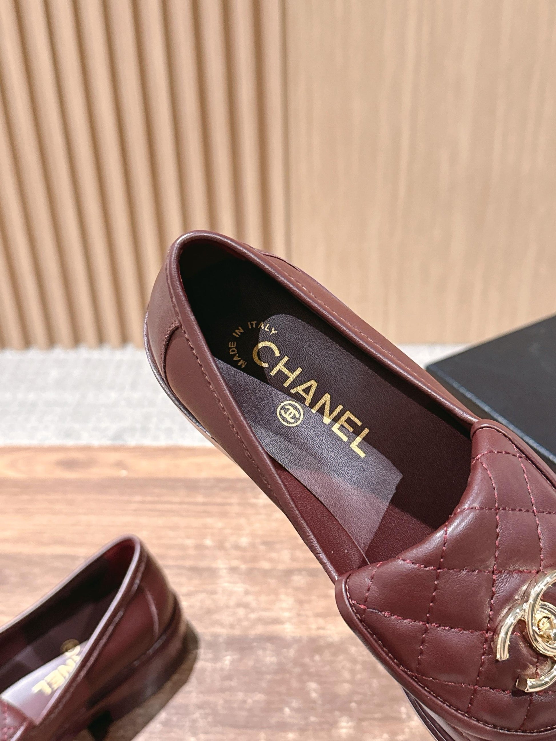 CHANEL Quilted Classic Vintage Sheepskin Loafers, Burgundy