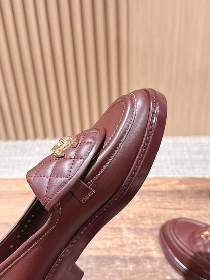 CHANEL Quilted Classic Vintage Sheepskin Loafers, Burgundy