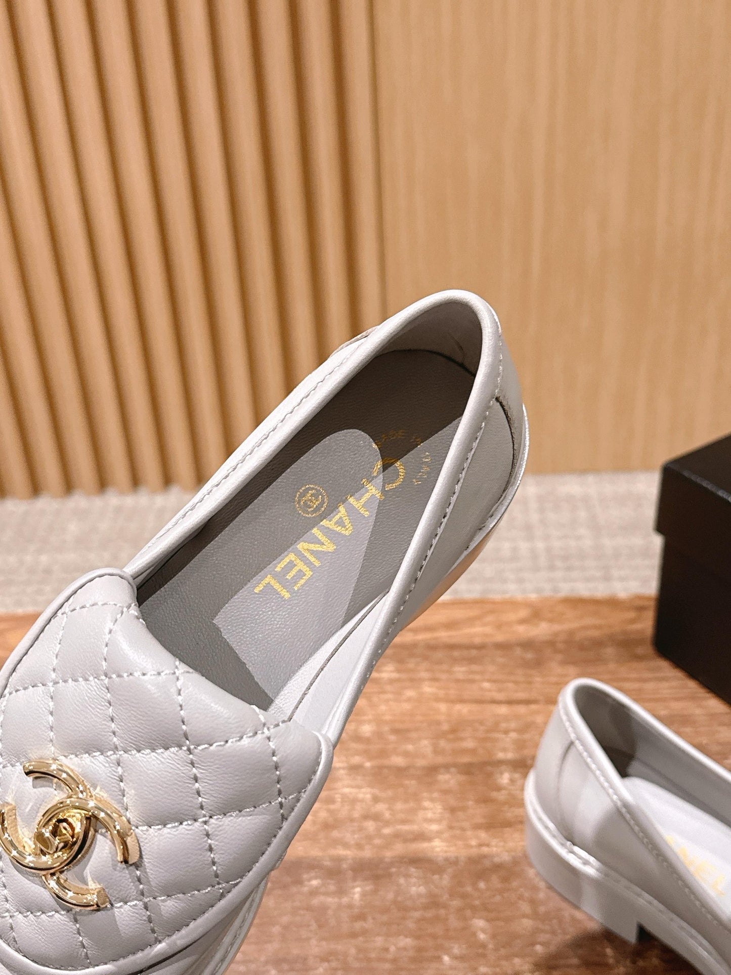 CHANEL Quilted Classic Vintage Sheepskin Loafers, White