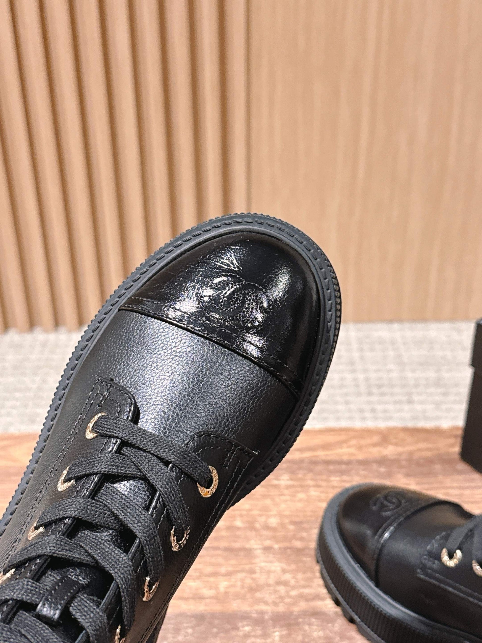 CHANEL Leather Thick-Sole Ankle Boots, Black