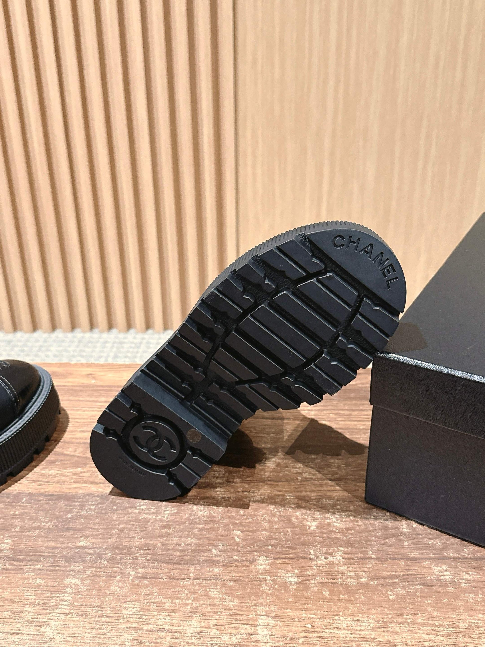 CHANEL Leather Thick-Sole Ankle Boots, Black