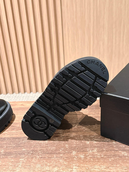 CHANEL Leather Thick-Sole Ankle Boots, White