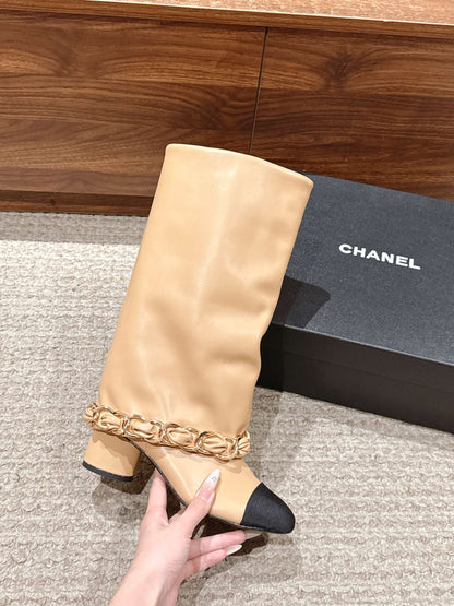 CHANEL Chanel New Chain Rider Boots, Beige