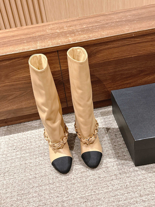 CHANEL Chanel New Chain Rider Boots, Beige