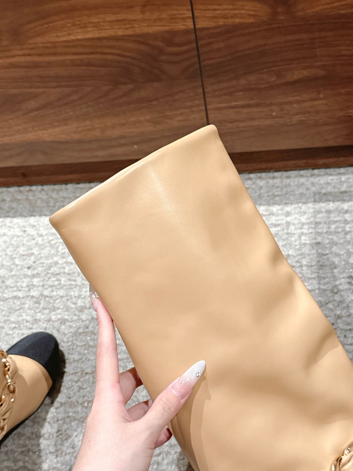 CHANEL Chanel New Chain Rider Boots, Beige