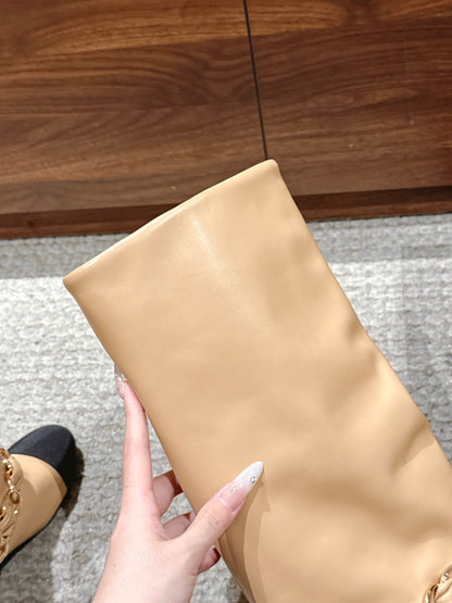 CHANEL Chanel New Chain Rider Boots, Beige