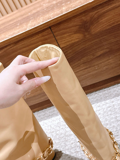 CHANEL Chanel New Chain Rider Boots, Beige