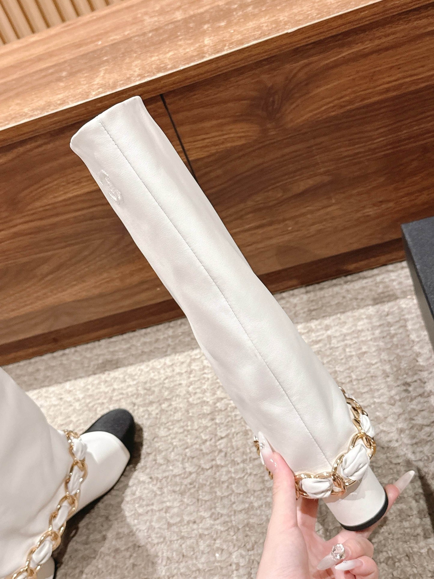 CHANEL Chanel New Chain Rider Boots, White