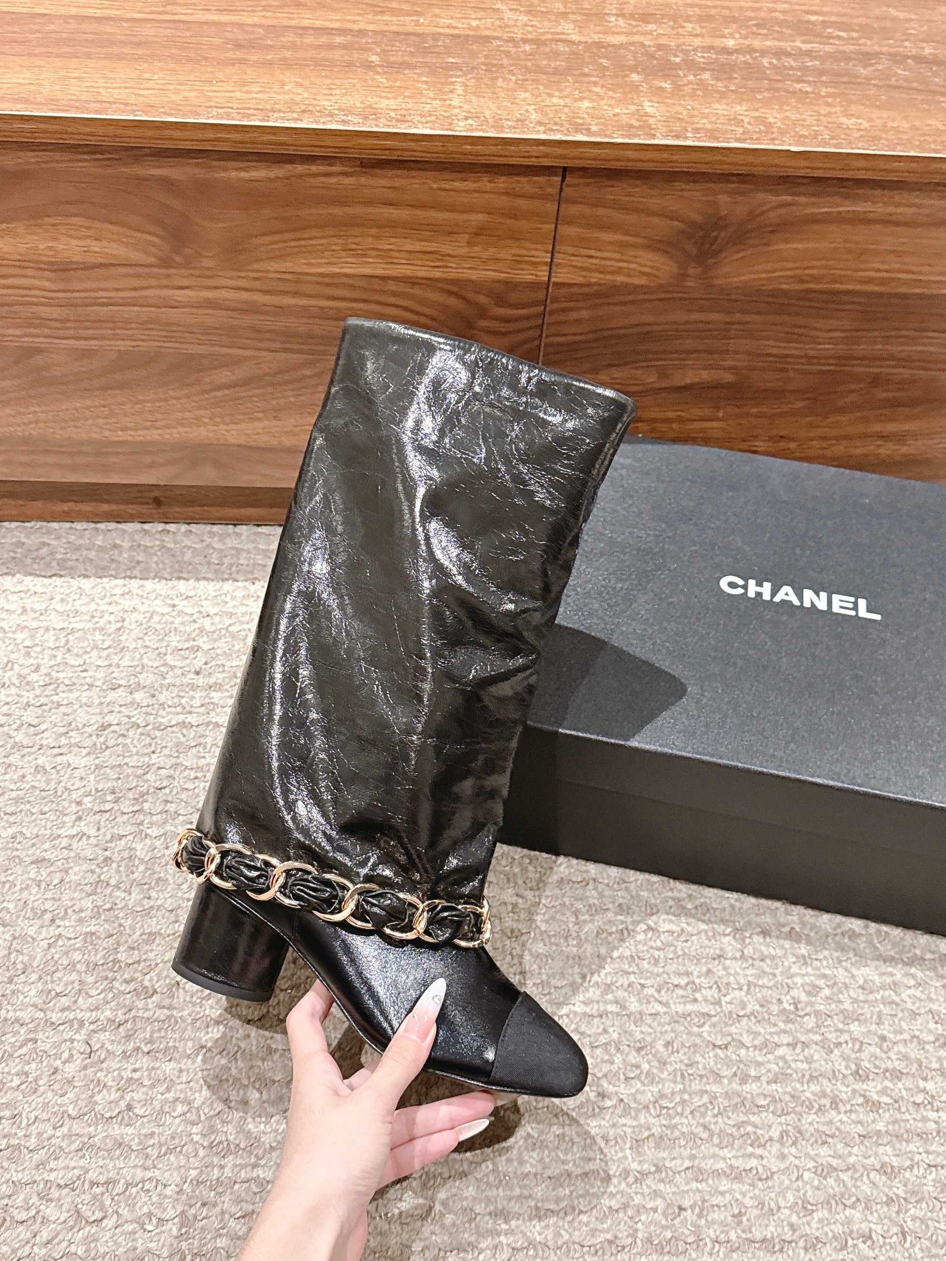 CHANEL Chanel New Chain Rider Boots, Black
