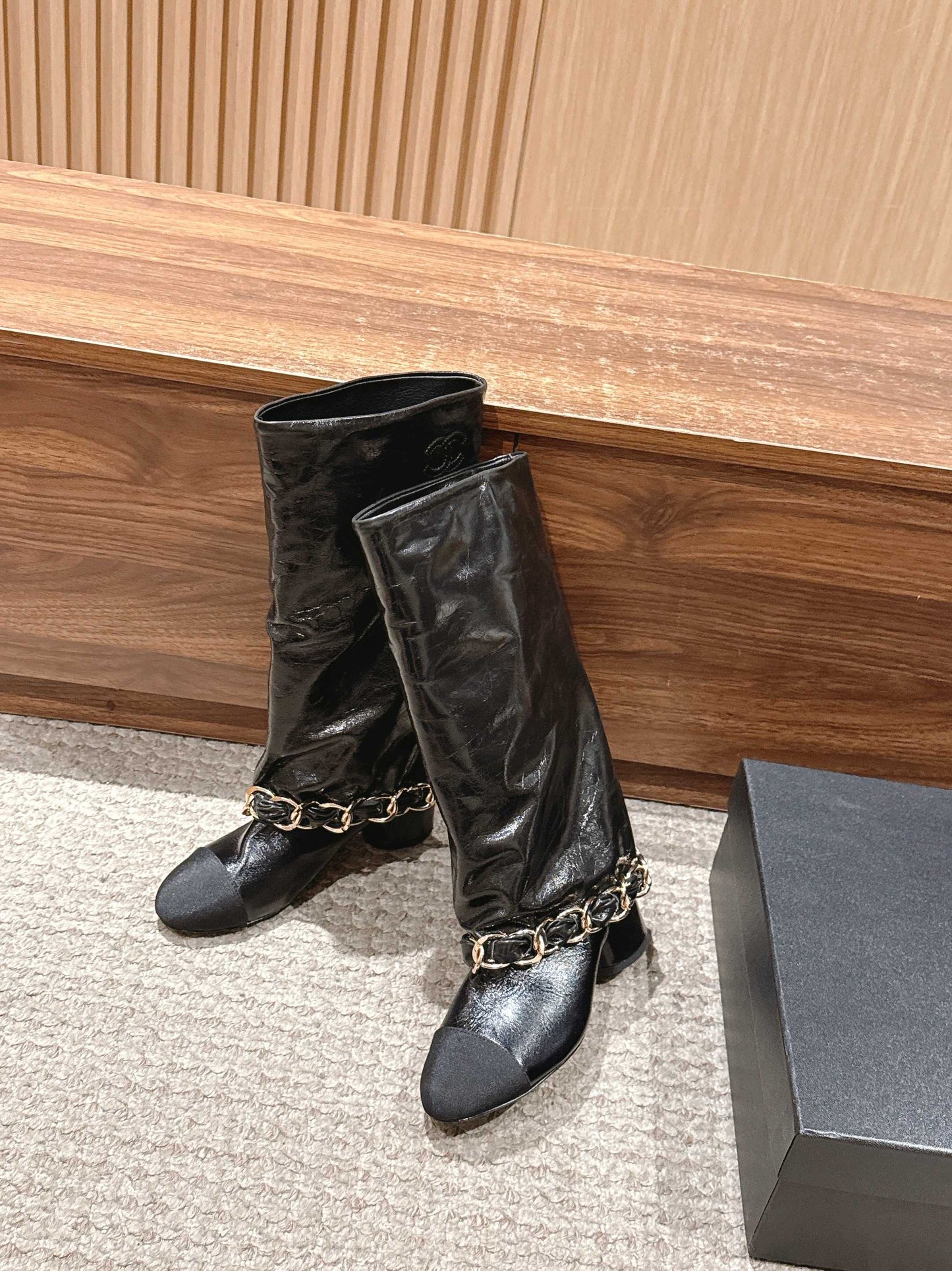 CHANEL Chanel New Chain Rider Boots, Black