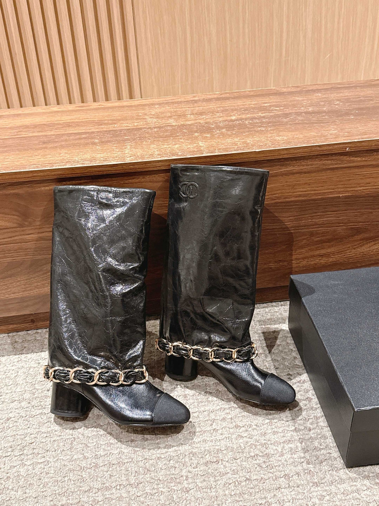 CHANEL Chanel New Chain Rider Boots, Black