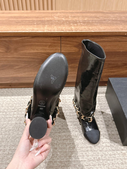 CHANEL Chanel New Chain Rider Boots, Black