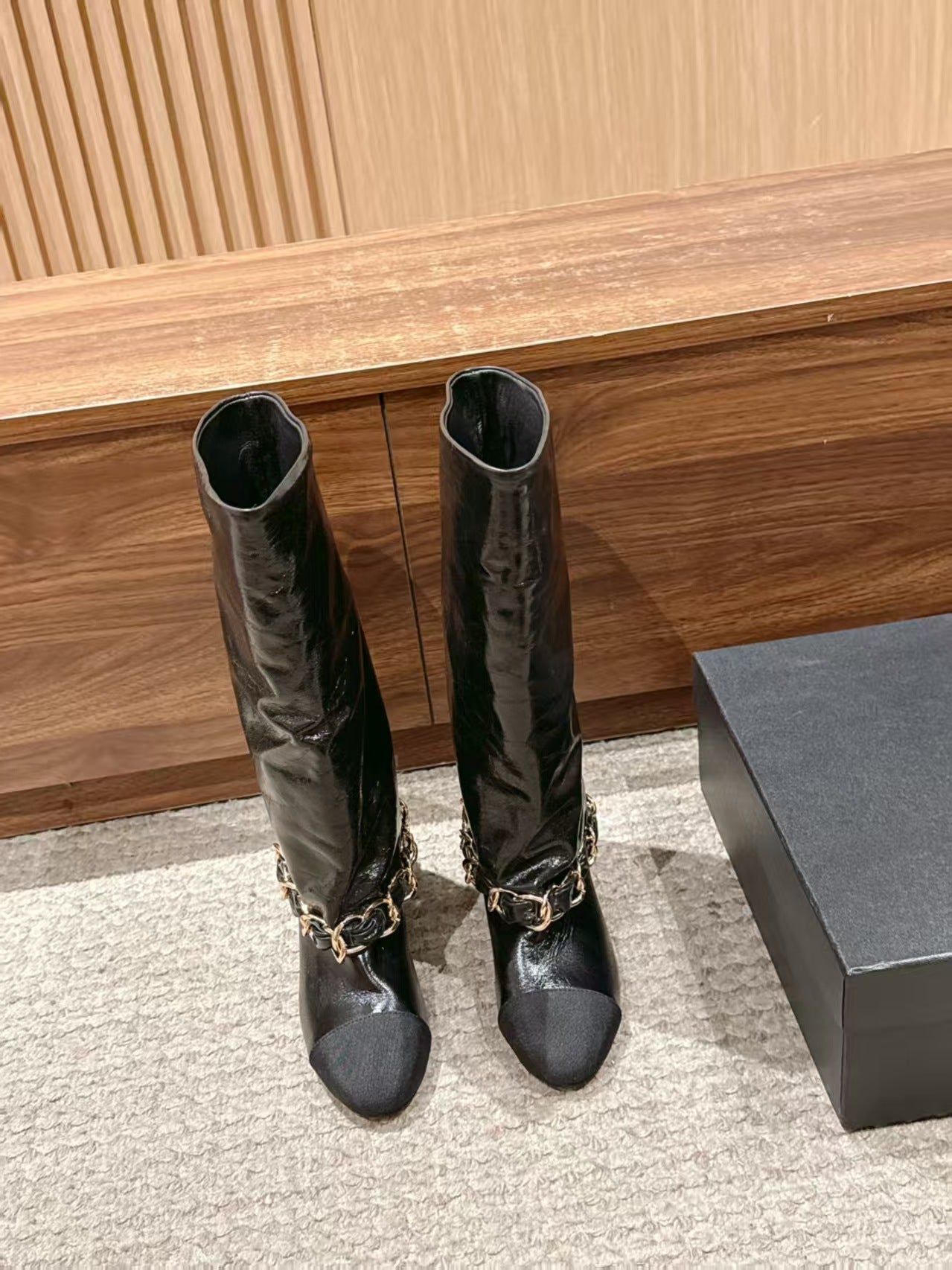 CHANEL Chanel New Chain Rider Boots, Black
