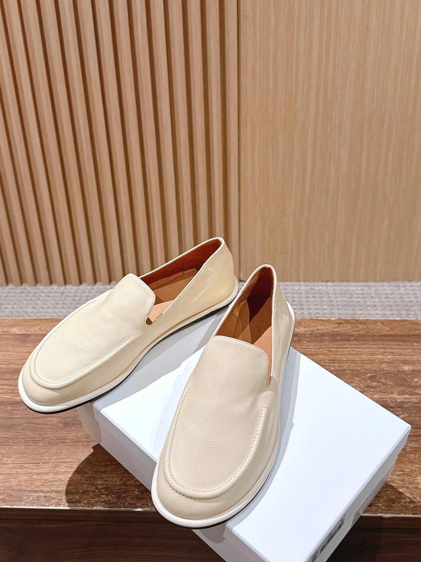 The Row Canal Loafer in Leather, Beige