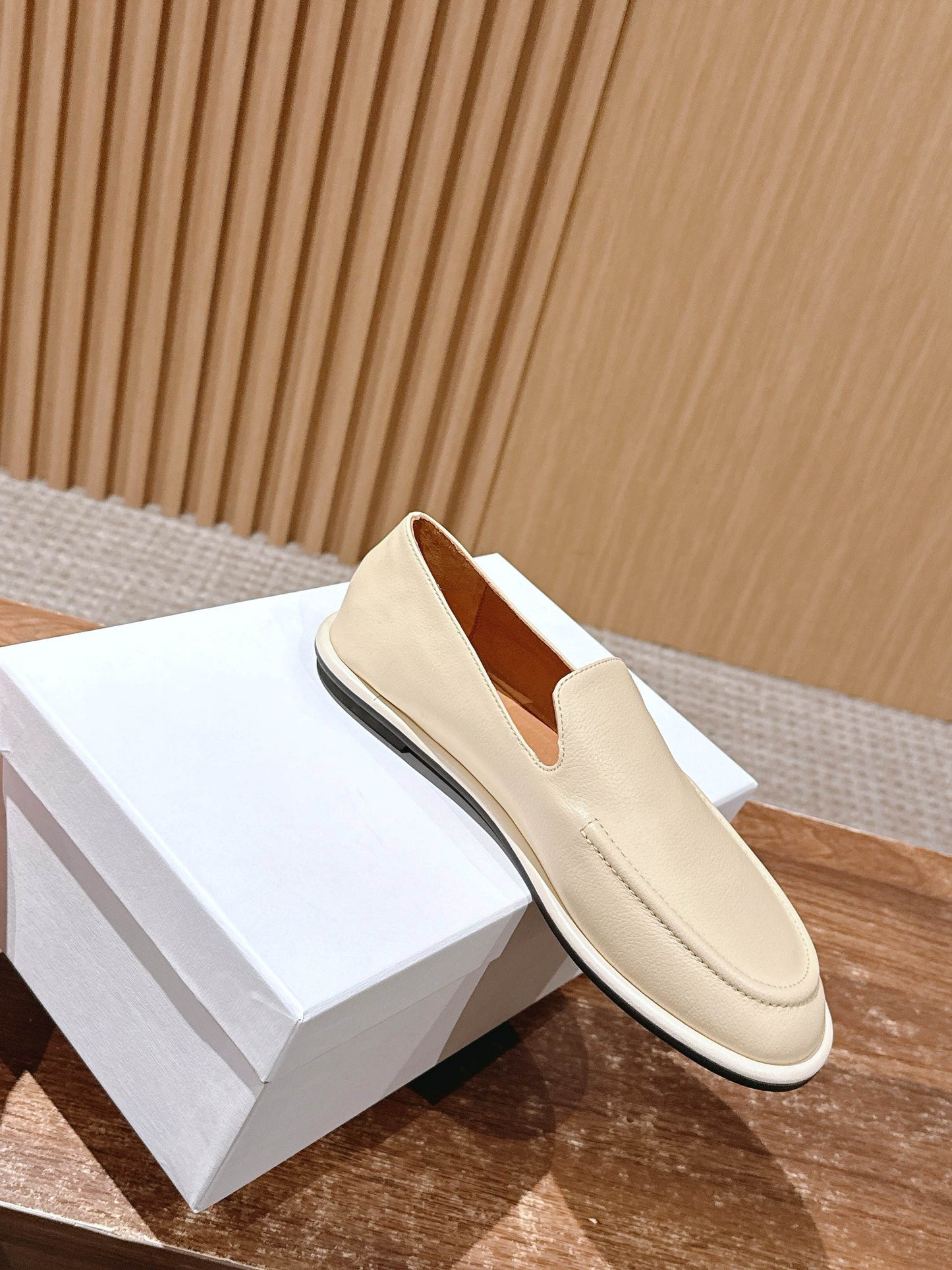 The Row Canal Loafer in Leather, Beige
