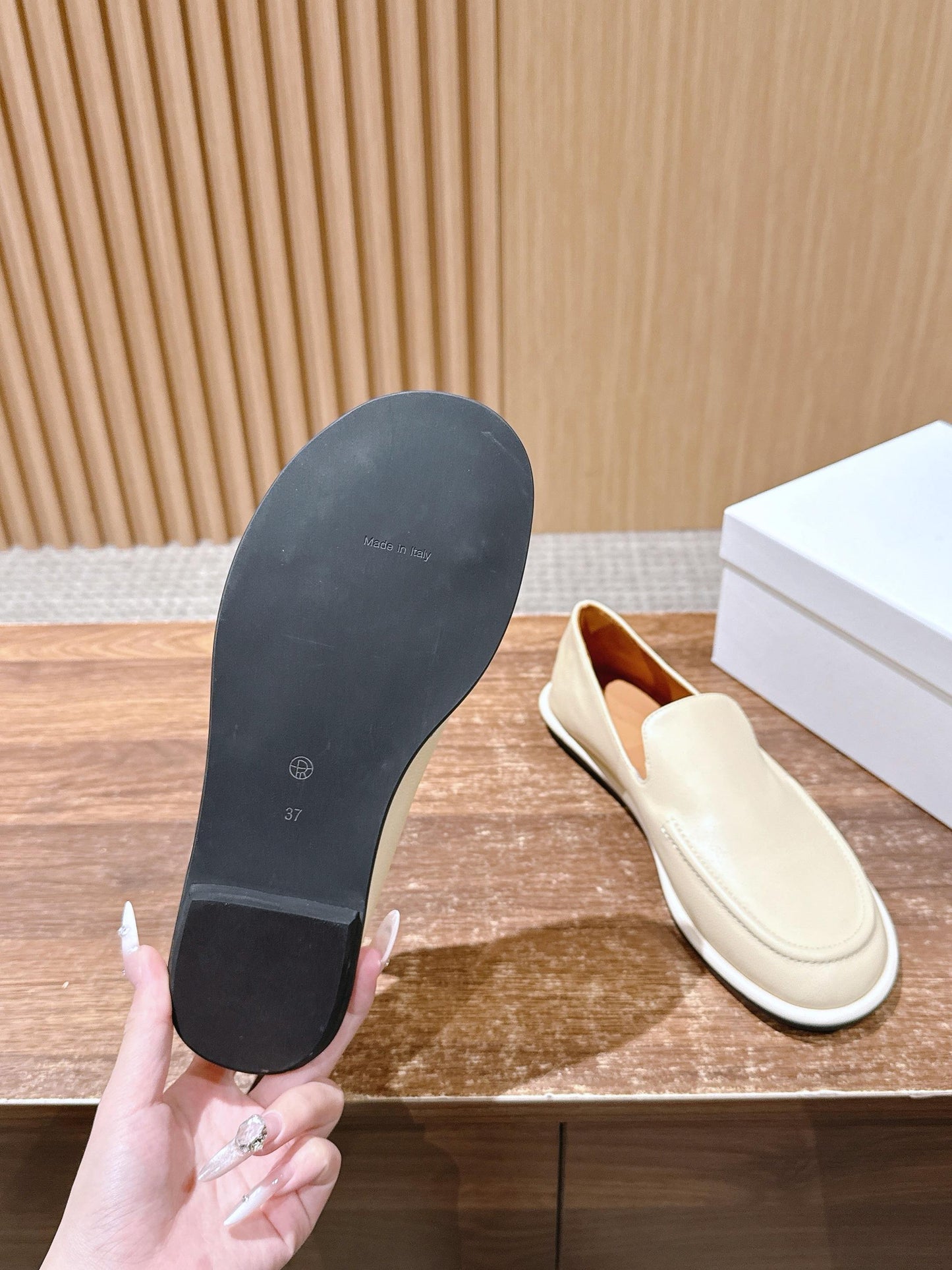 The Row Canal Loafer in Leather, Beige