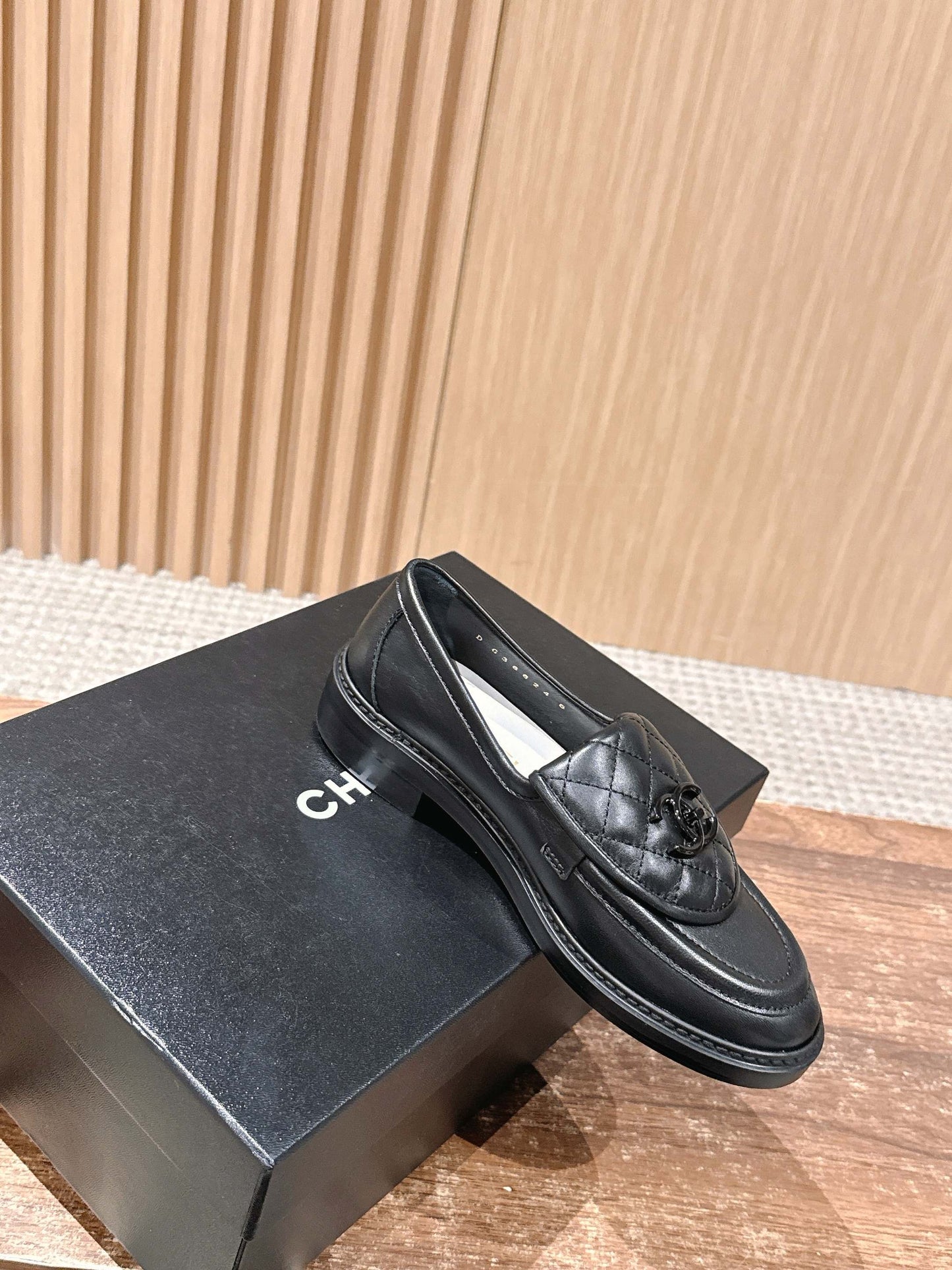 CHANEL Quilted Classic Vintage Sheepskin Loafers, Black