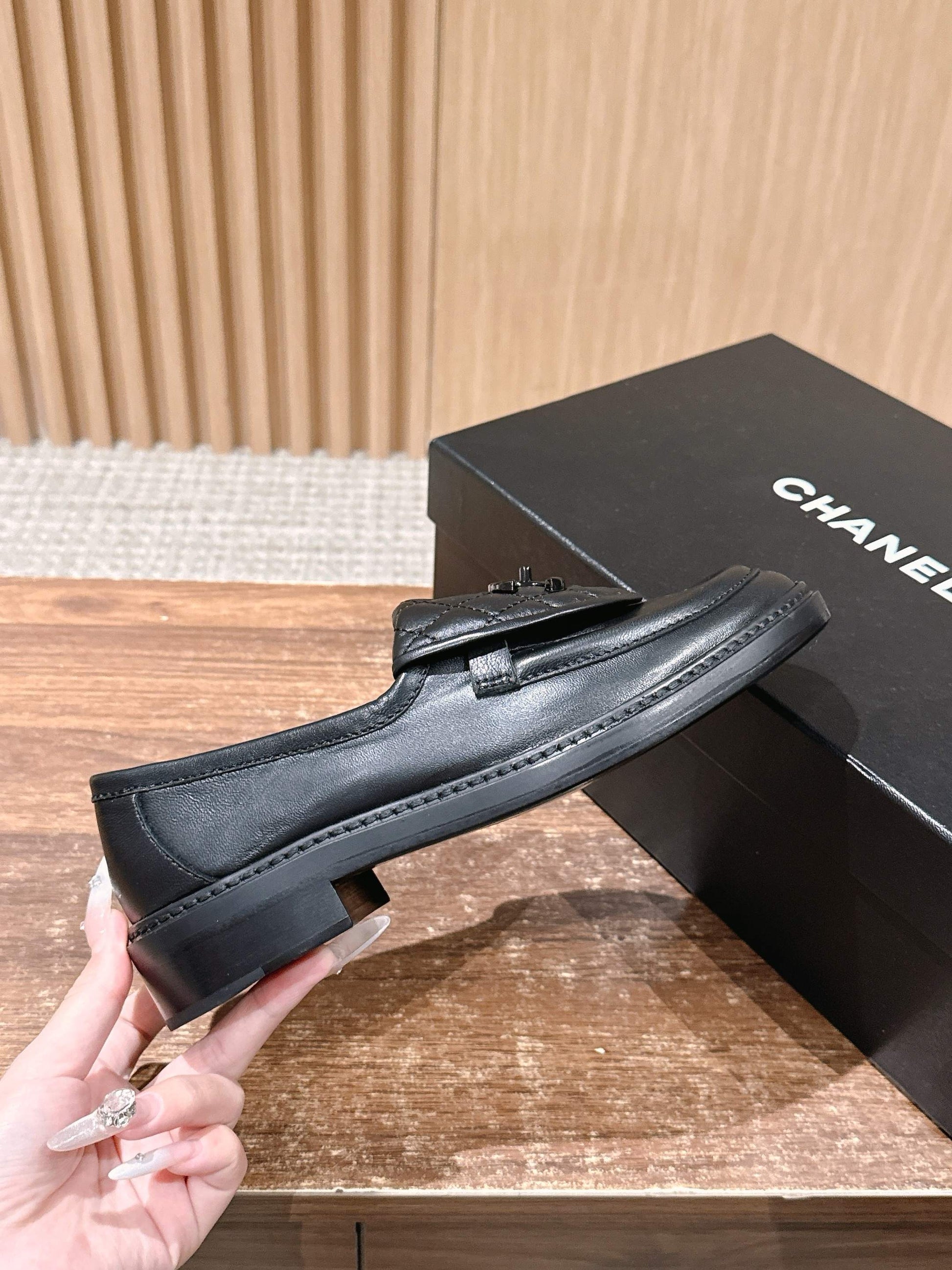 CHANEL Quilted Classic Vintage Sheepskin Loafers, Black