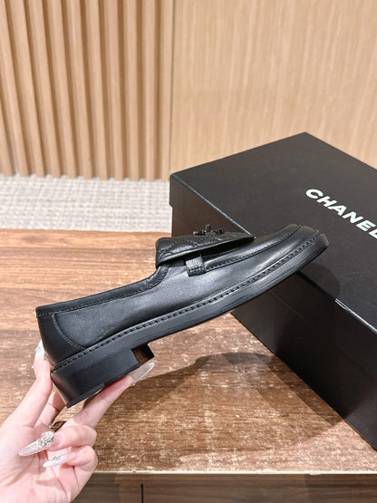 CHANEL Quilted Classic Vintage Sheepskin Loafers, Black