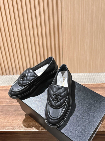 CHANEL Quilted Classic Vintage Sheepskin Loafers, Black