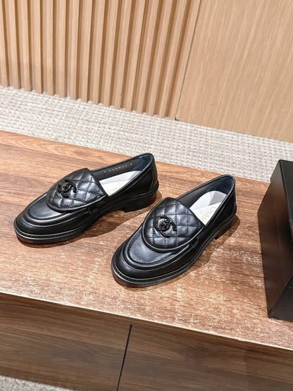 CHANEL Quilted Classic Vintage Sheepskin Loafers, Black
