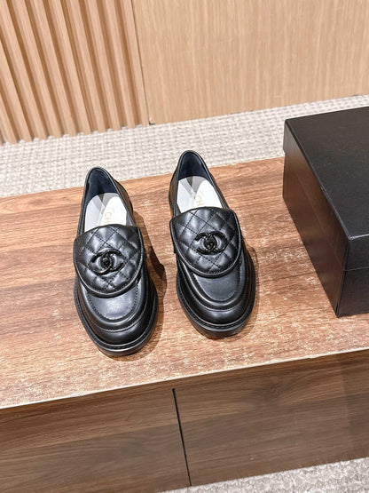 CHANEL Quilted Classic Vintage Sheepskin Loafers, Black