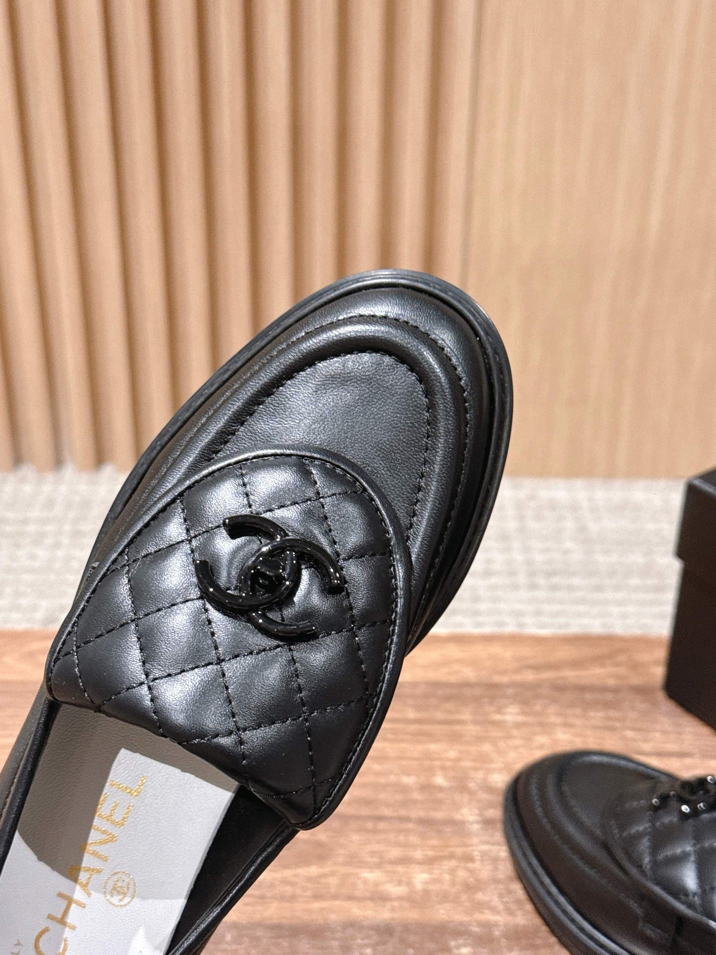 CHANEL Quilted Classic Vintage Sheepskin Loafers, Black