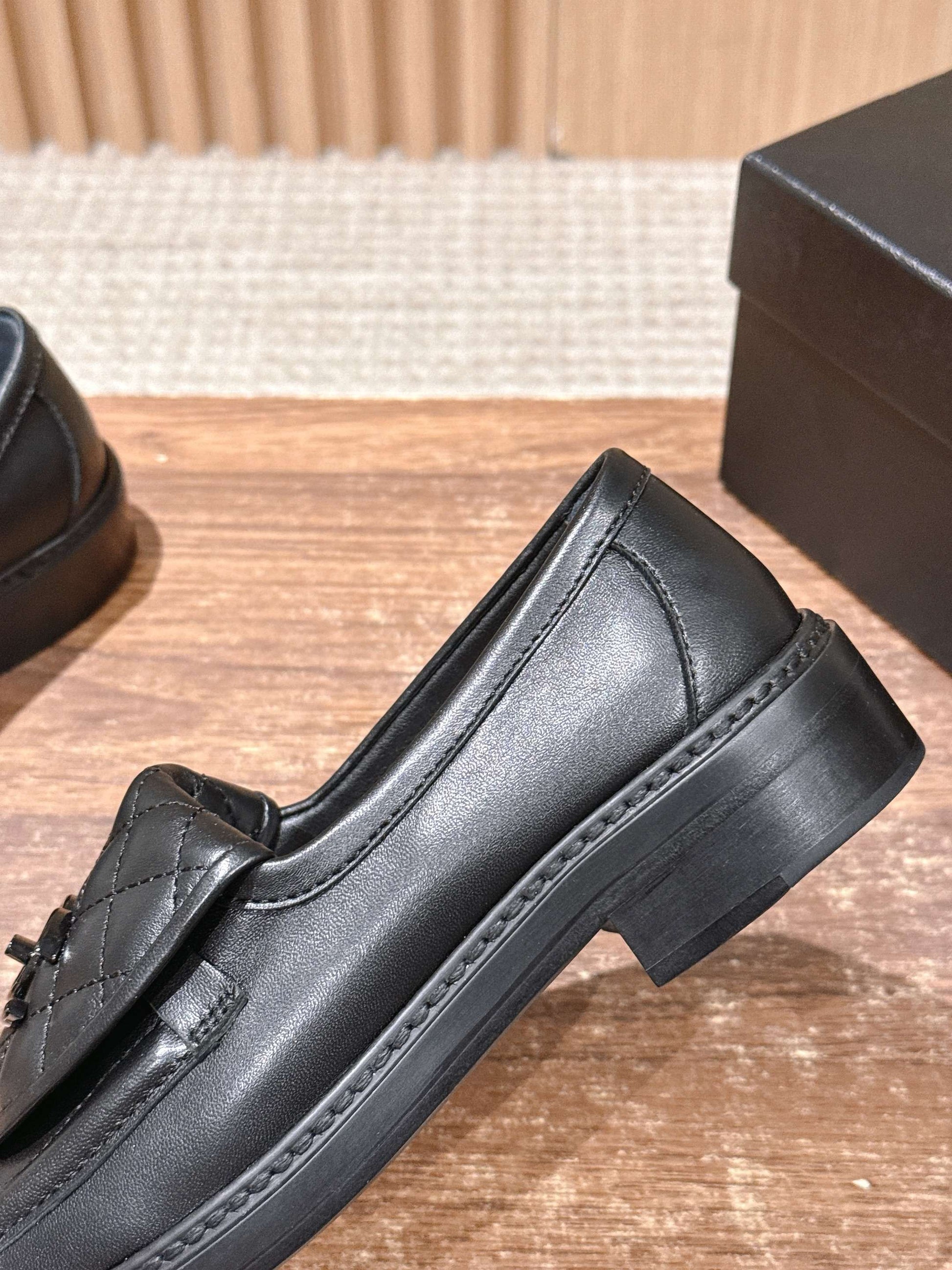 CHANEL Quilted Classic Vintage Sheepskin Loafers, Black