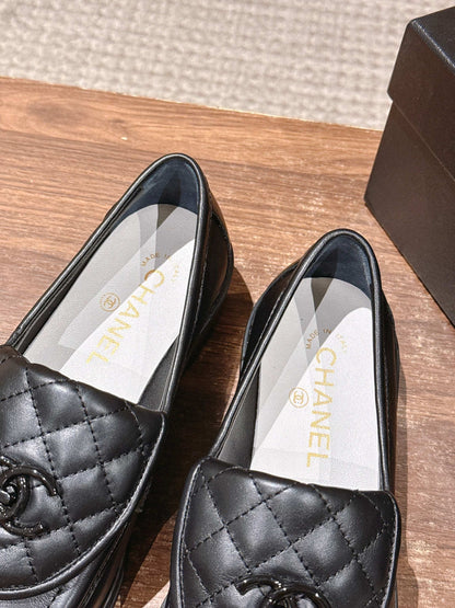 CHANEL Quilted Classic Vintage Sheepskin Loafers, Black